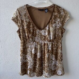 NY Co Medium Babydoll V Neck Cap Sleeve Sheer over Lining Olive Green Fairy Y2K